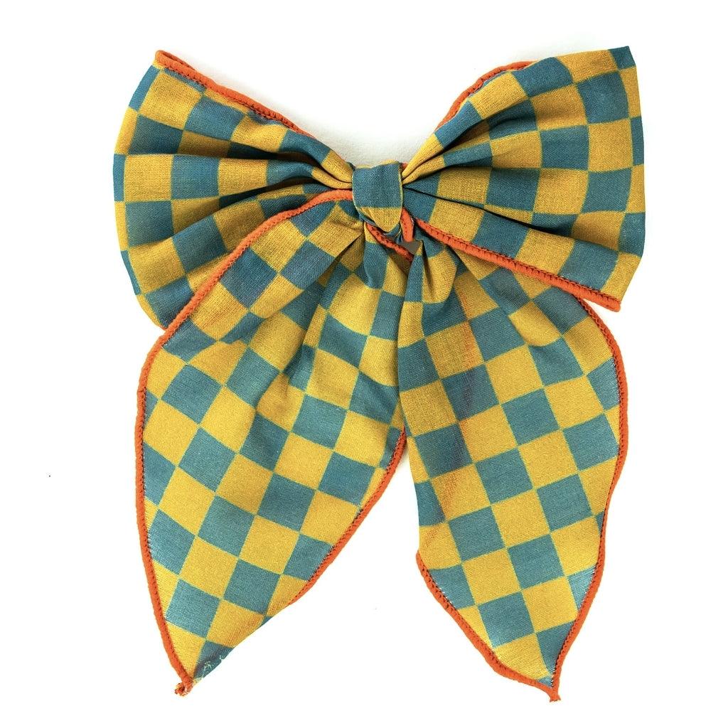 GRECH & CO. Fable Bow-Large Size Hair accessories Checks Laguna + Wheat