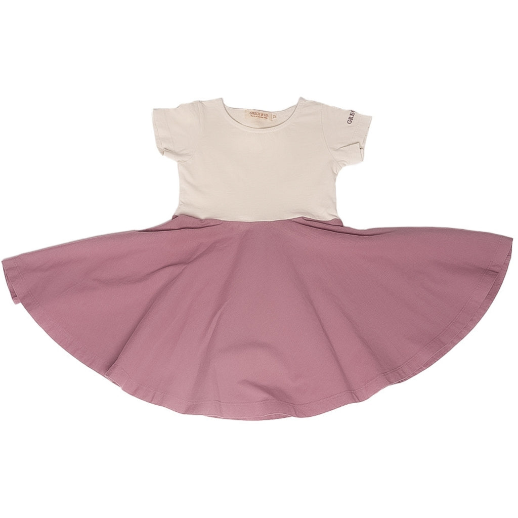 GRECH & CO. Open Heart Twirl Dress | GOTS Clothing Creamy White, Mauve Rose