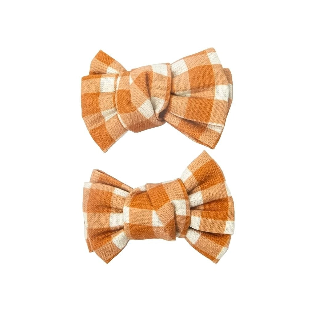 GRECH & CO. Pigtail Bow Hair Clips set of 2 Hair accessories Sienna Gingham