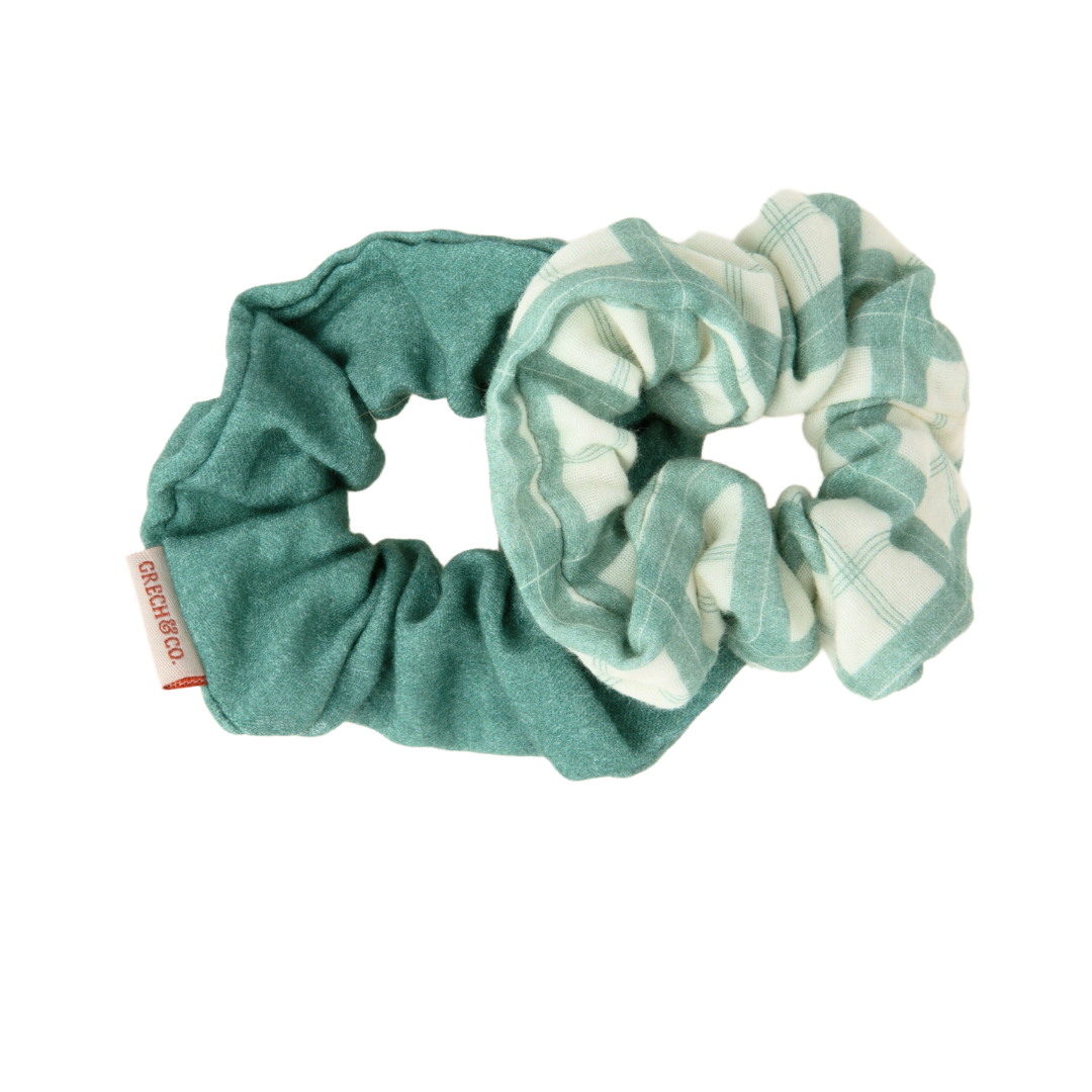 Hair Scrunchies Set of 2 | Organic Cotton | Fern Plaid