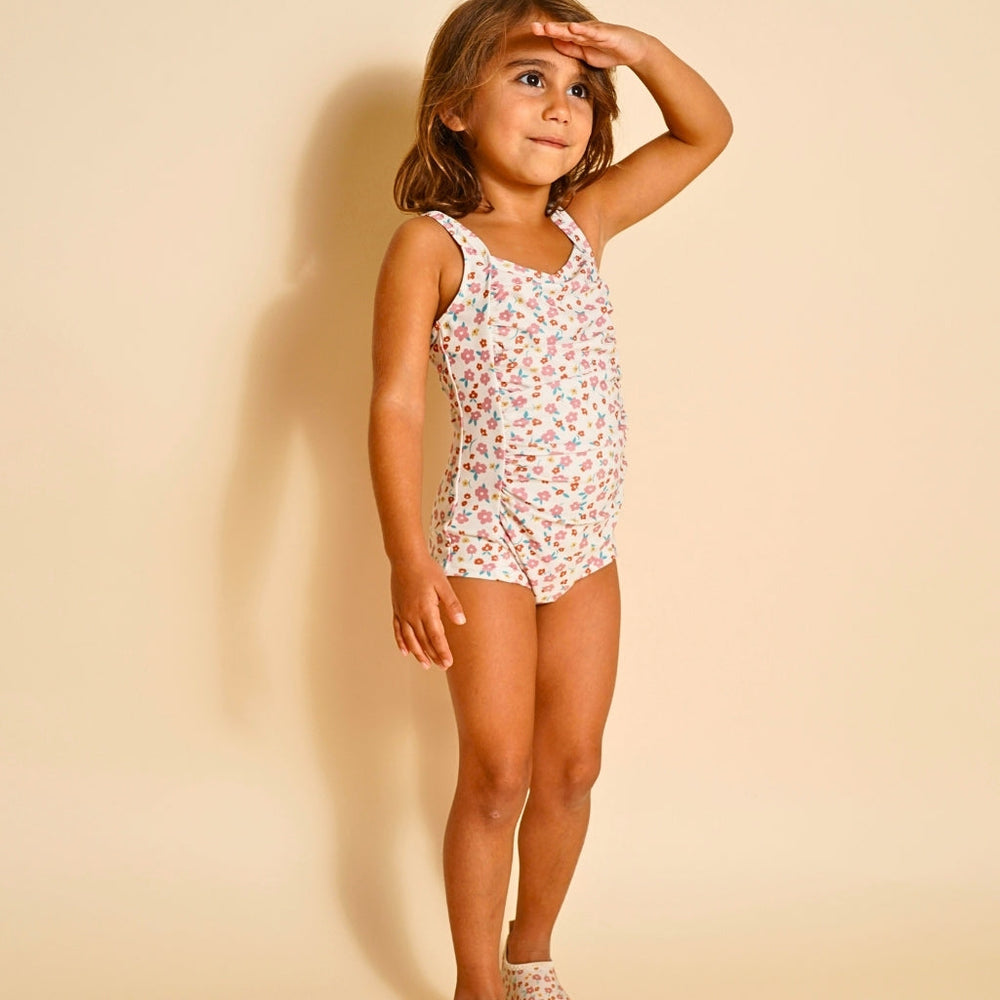 Vintage Girls 1 Piece Swimsuit | UPF + Recycled - Fern Plaid