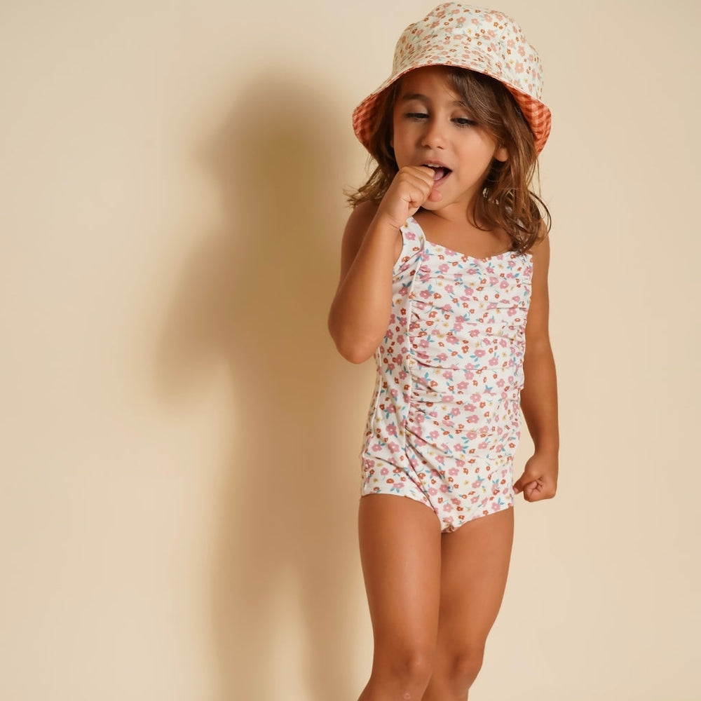 Vintage Girls 1 Piece Swimsuit | UPF + Recycled - Fern Plaid