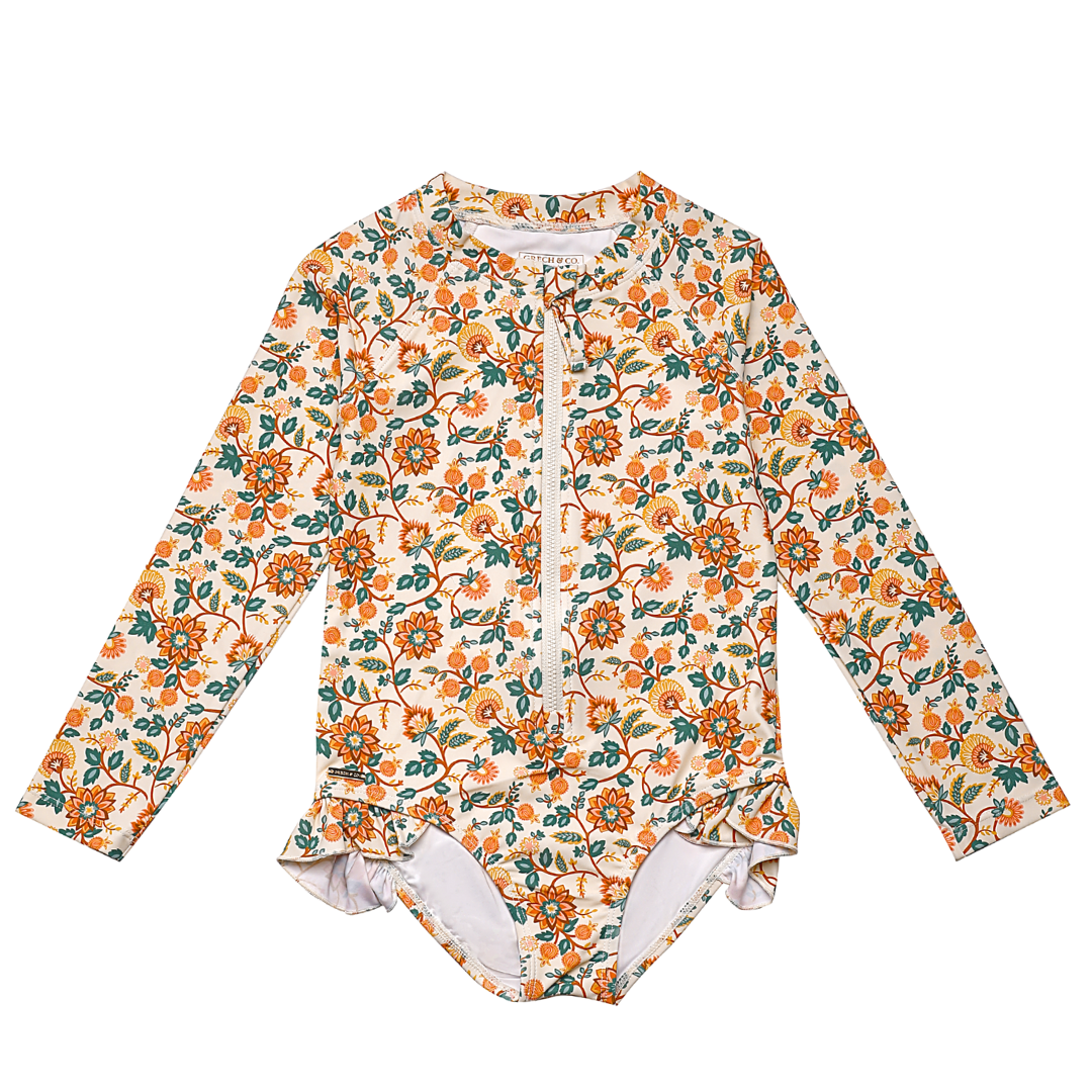 Long Sleeve Rashguard Ruffle Swimsuit | UPF + Recycled - In Bloom