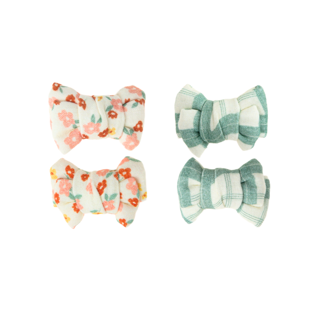 Pigtail Bow Hair Clips Set of 2 | Organic | Fern Plaid
