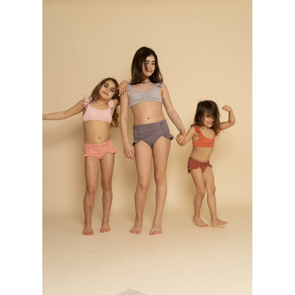 GRECH & CO. High Waist Bikini | UPF 50+ Swimsuit Recycled Clothing Blush Bloom, Coral Rouge
