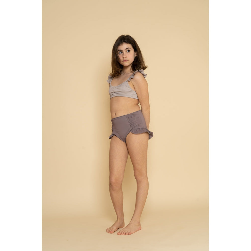 GRECH & CO. High Waist Bikini | UPF 50+ Swimsuit Recycled Clothing Creamy White，Fog