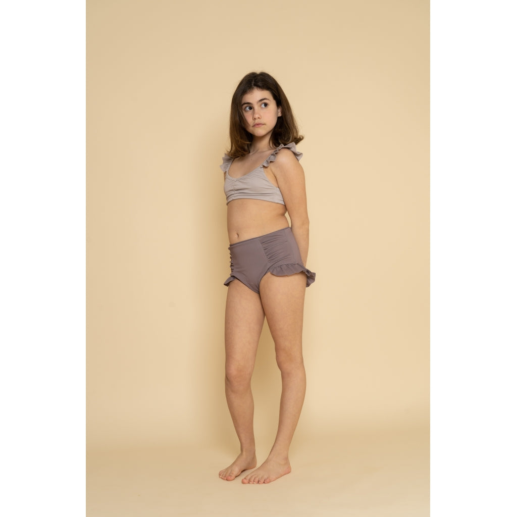 GRECH & CO. High Waist Bikini | UPF 50+ Swimsuit Recycled Clothing Creamy White，Fog