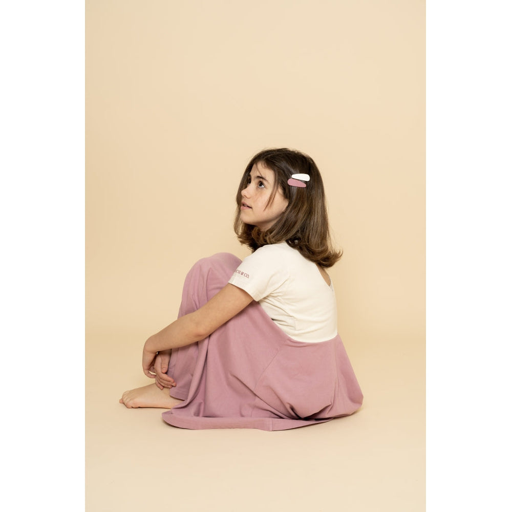 GRECH & CO. Open Heart Twirl Dress | GOTS Clothing Creamy White, Mauve Rose
