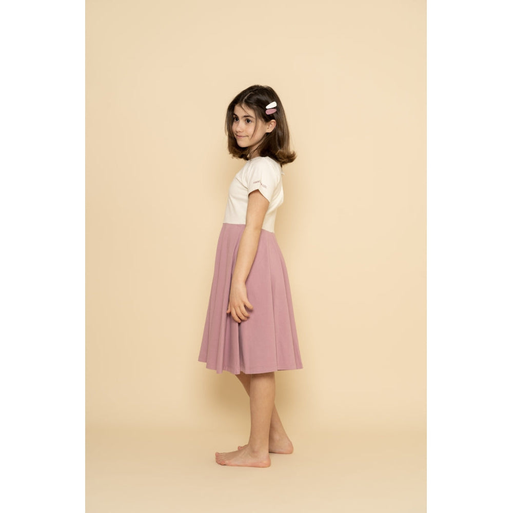 GRECH & CO. Open Heart Twirl Dress | GOTS Clothing Creamy White, Mauve Rose