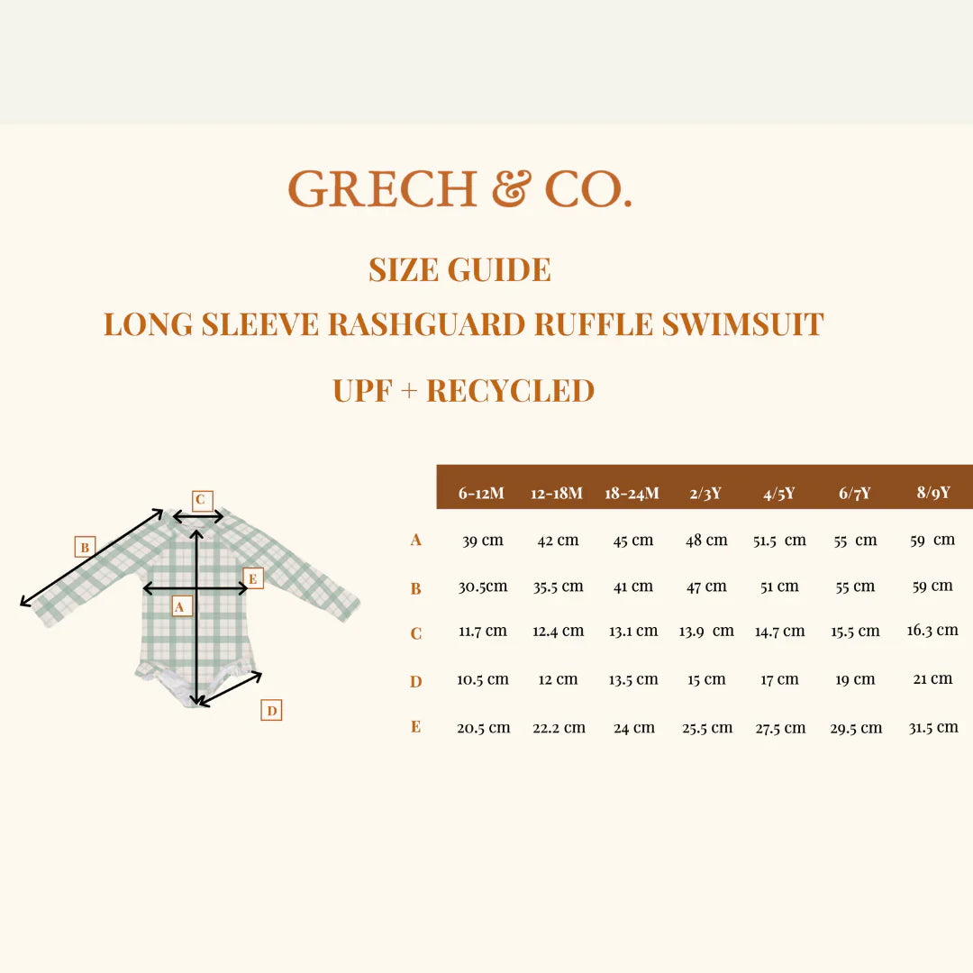 Long Sleeve Rashguard Ruffle Swimsuit | UPF + Recycled - Sienna Gingham