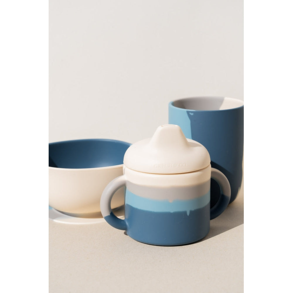 GRECH & CO. Silicone Sippy Cup | Color Splash Collection Tableware Desert Teal Ombre