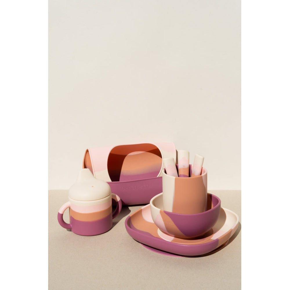 GRECH & CO. Silicone Sippy Cup | Color Splash Collection Tableware Mauve Rose Ombre