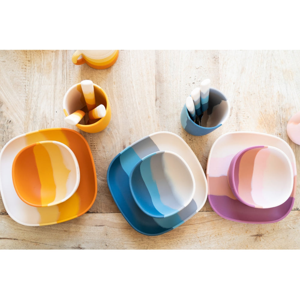 GRECH & CO. Suction Silicone Plate | Color Splash Collection Tableware Desert Teal Ombre