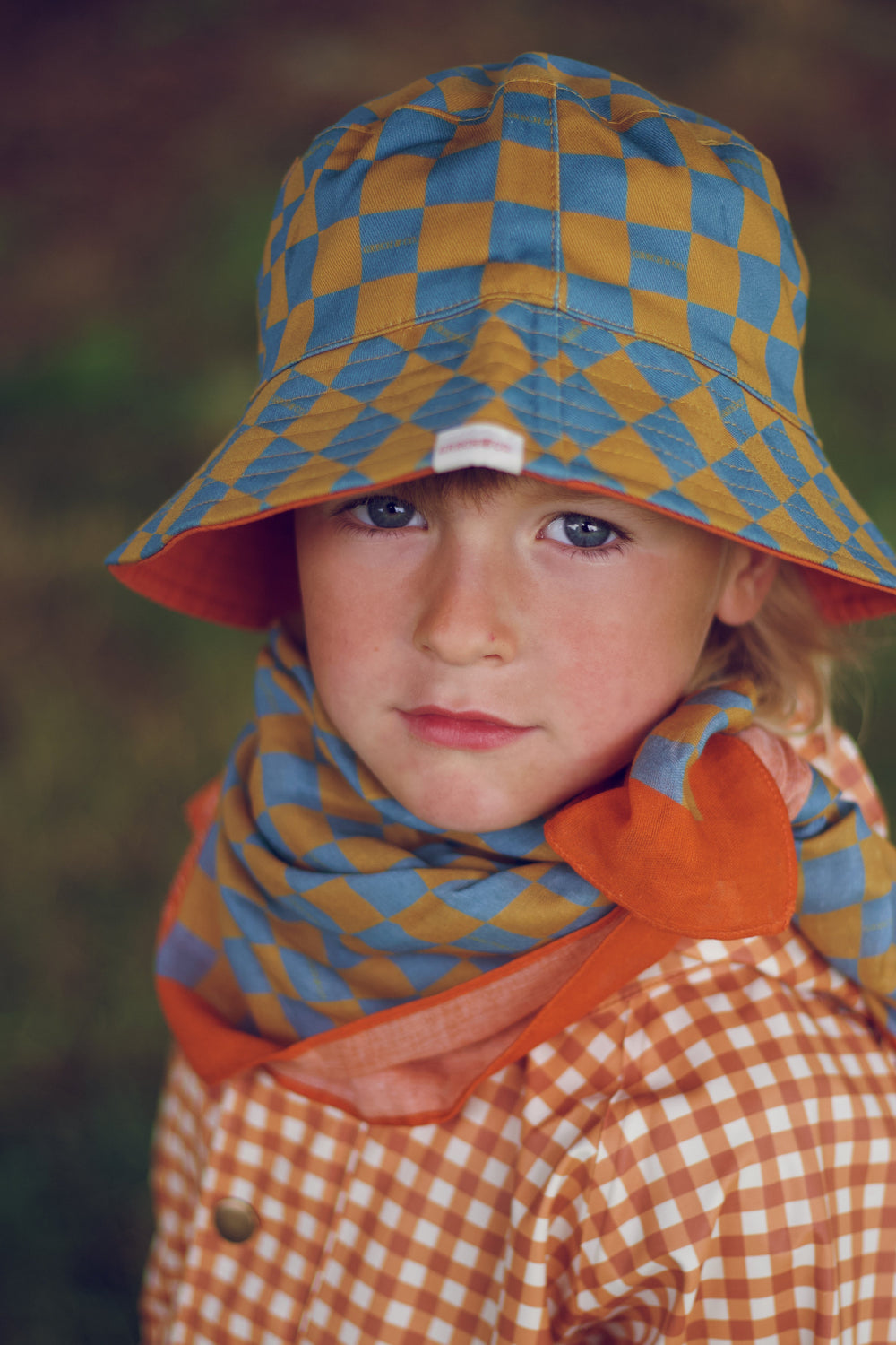 Head Scarf - Checks  Laguna + Wheat