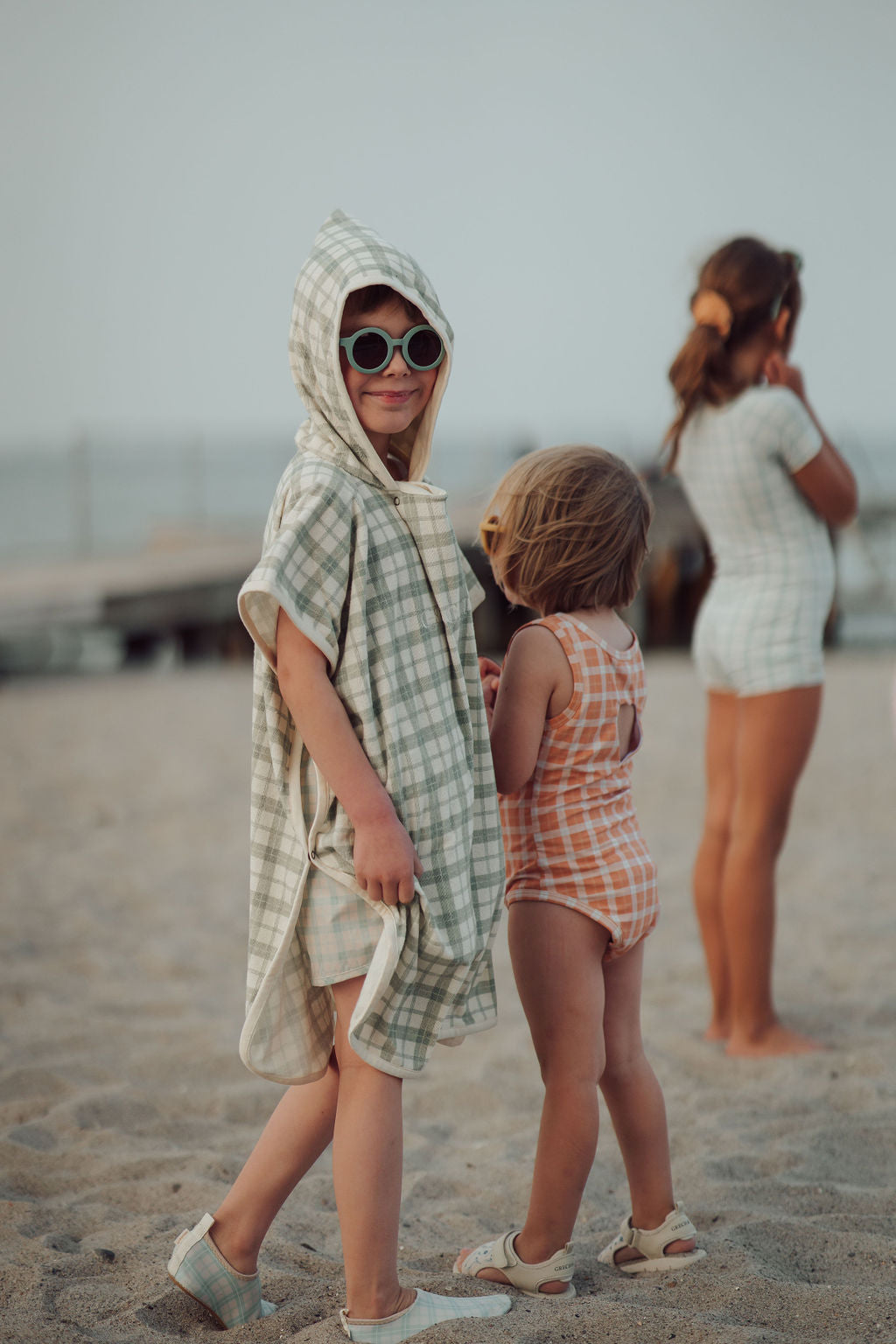 Bathing  Towel Poncho | Organic Cotton - Fern Plaid